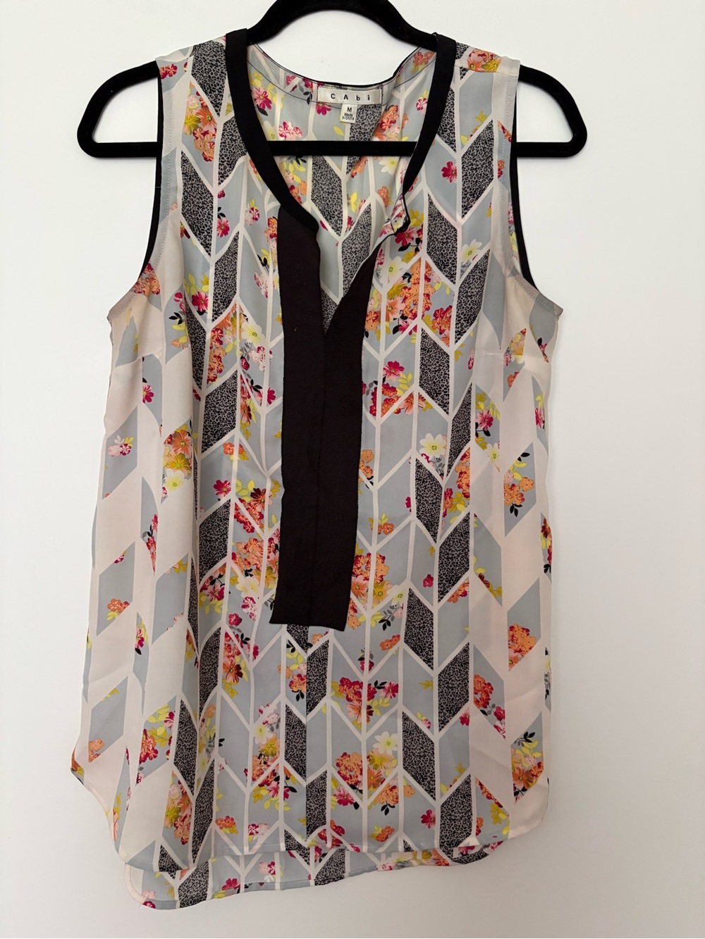 CAbi Floral Chevron Sleeveless Top in White, Black, Pink and Yellow